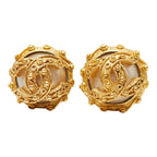 Chanel CC Logo Earrings Gold Plated Faux Pearl — view 2