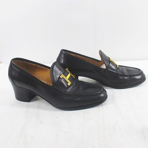 Hermes Constance Loafers Heels Buckle 36 Black Leather — view 4
