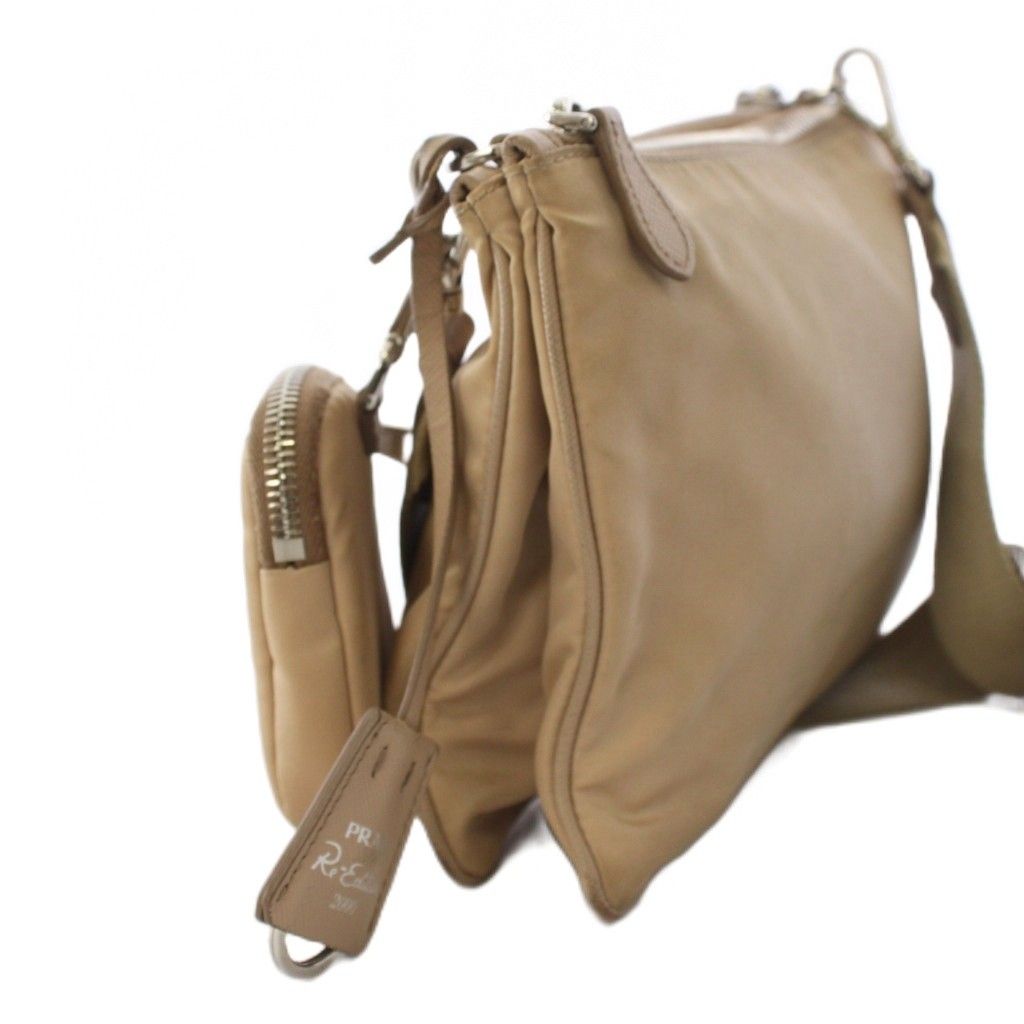 Prada Re Edition Re-Nylon Shoulder Bag Clochette Pouch Pink Beige YT — view 2