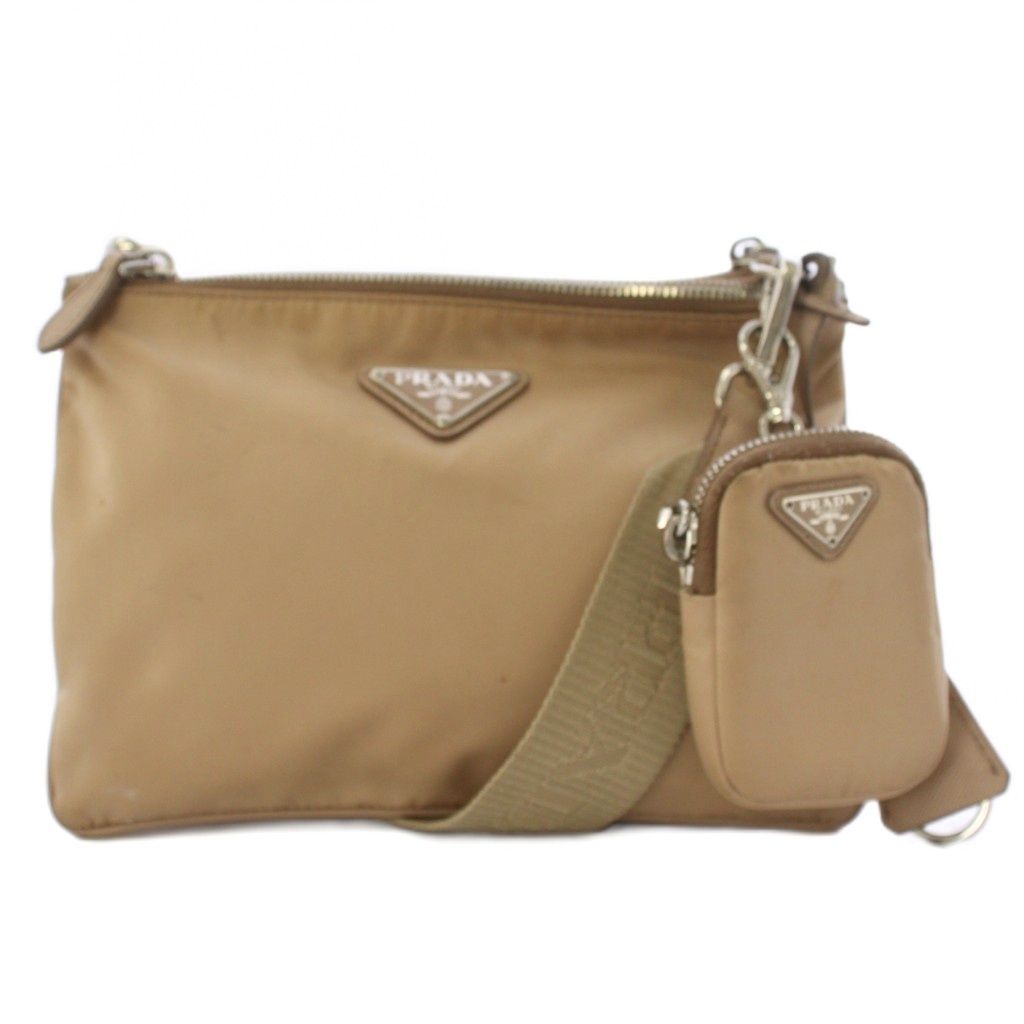 Prada Re Edition Re-Nylon Shoulder Bag Clochette Pouch Pink Beige YT