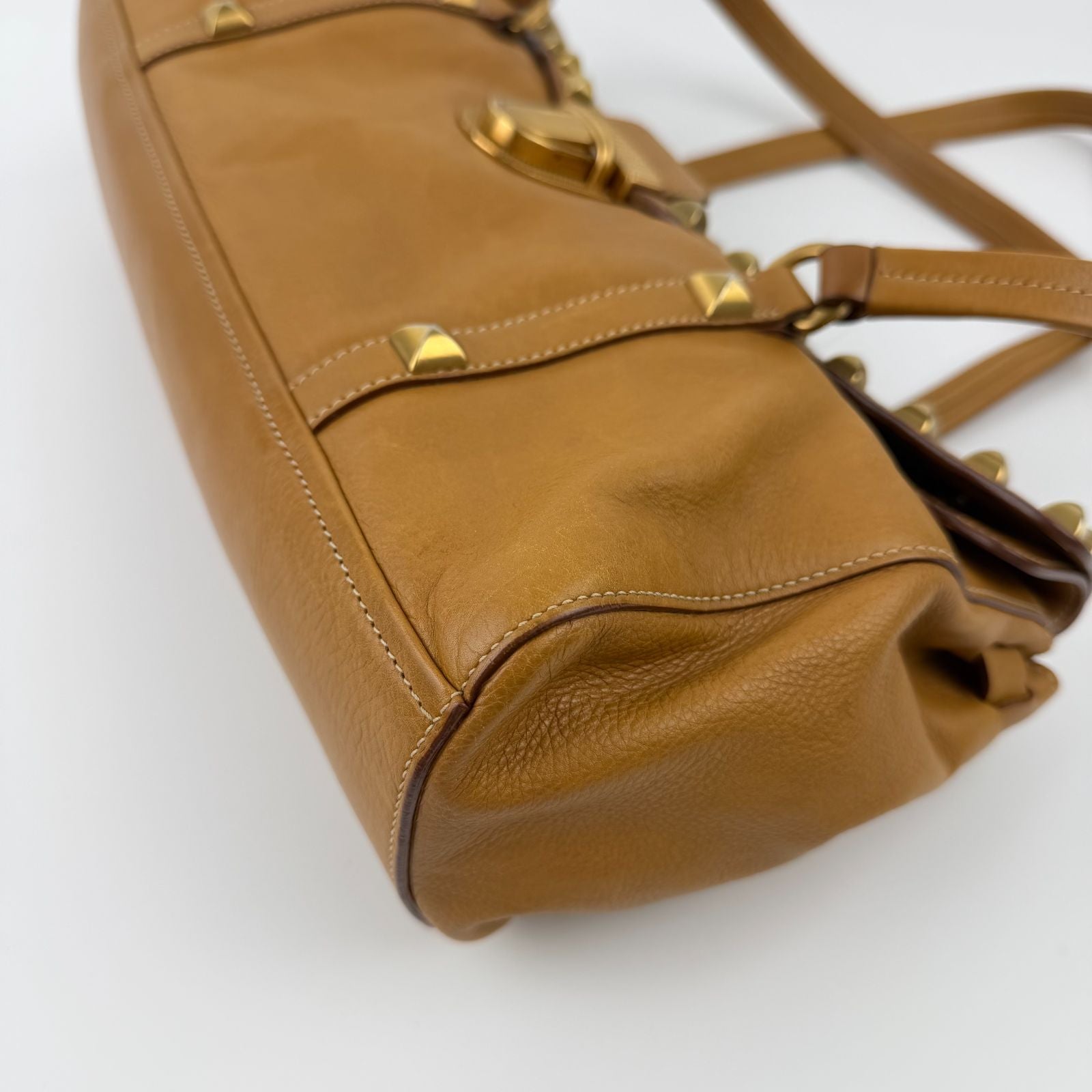Prada Shoulder Bag Tote Leather Camel Brown Gold Vintage — view 9