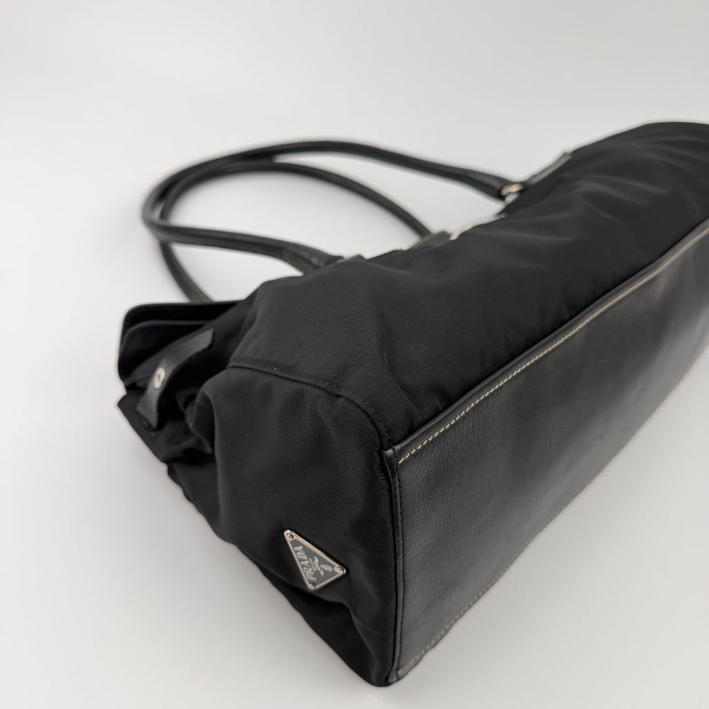 Prada Logo Shoulder Bag Tote Nylon Leather Black Silver Vintage — view 8