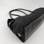 Prada Logo Shoulder Bag Tote Nylon Leather Black Silver Vintage — view 8