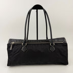 Prada Logo Shoulder Bag Tote Nylon Leather Black Silver Vintage — view 2