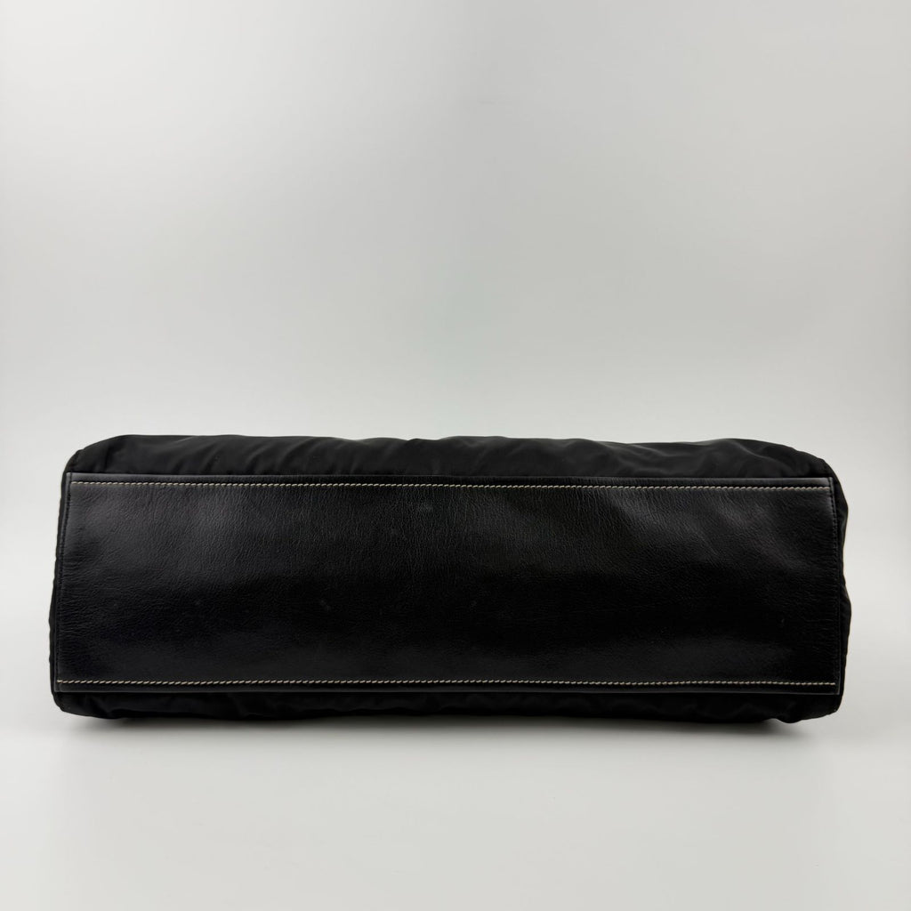 Prada Logo Shoulder Bag Tote Nylon Leather Black Silver Vintage — view 7
