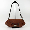 Prada Chain Shoulder Bag Leather Brown Gunmetallic Vintage