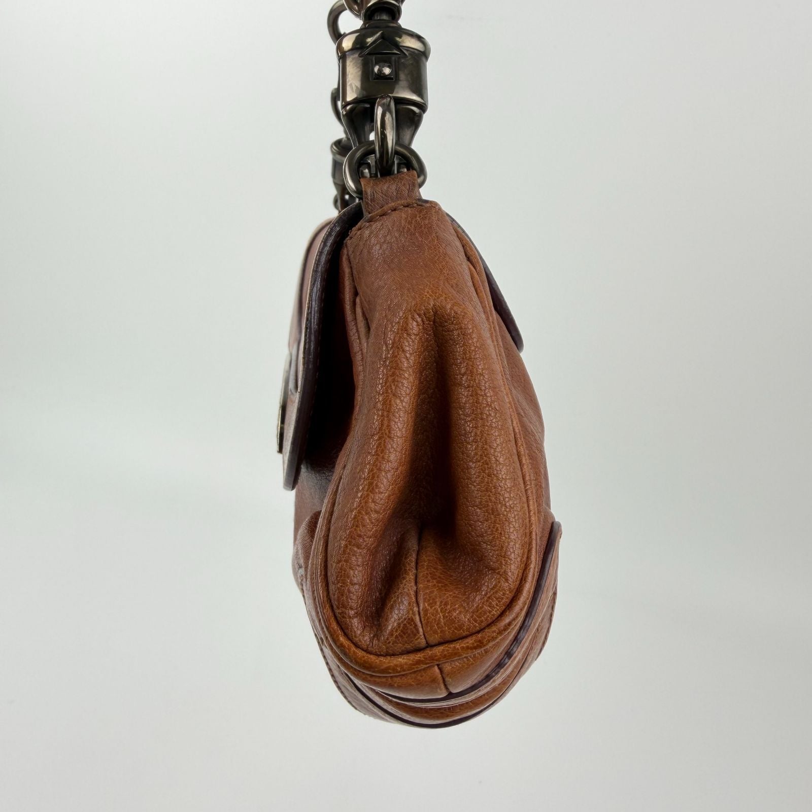 Prada Chain Shoulder Bag Leather Brown Gunmetallic Vintage — view 5