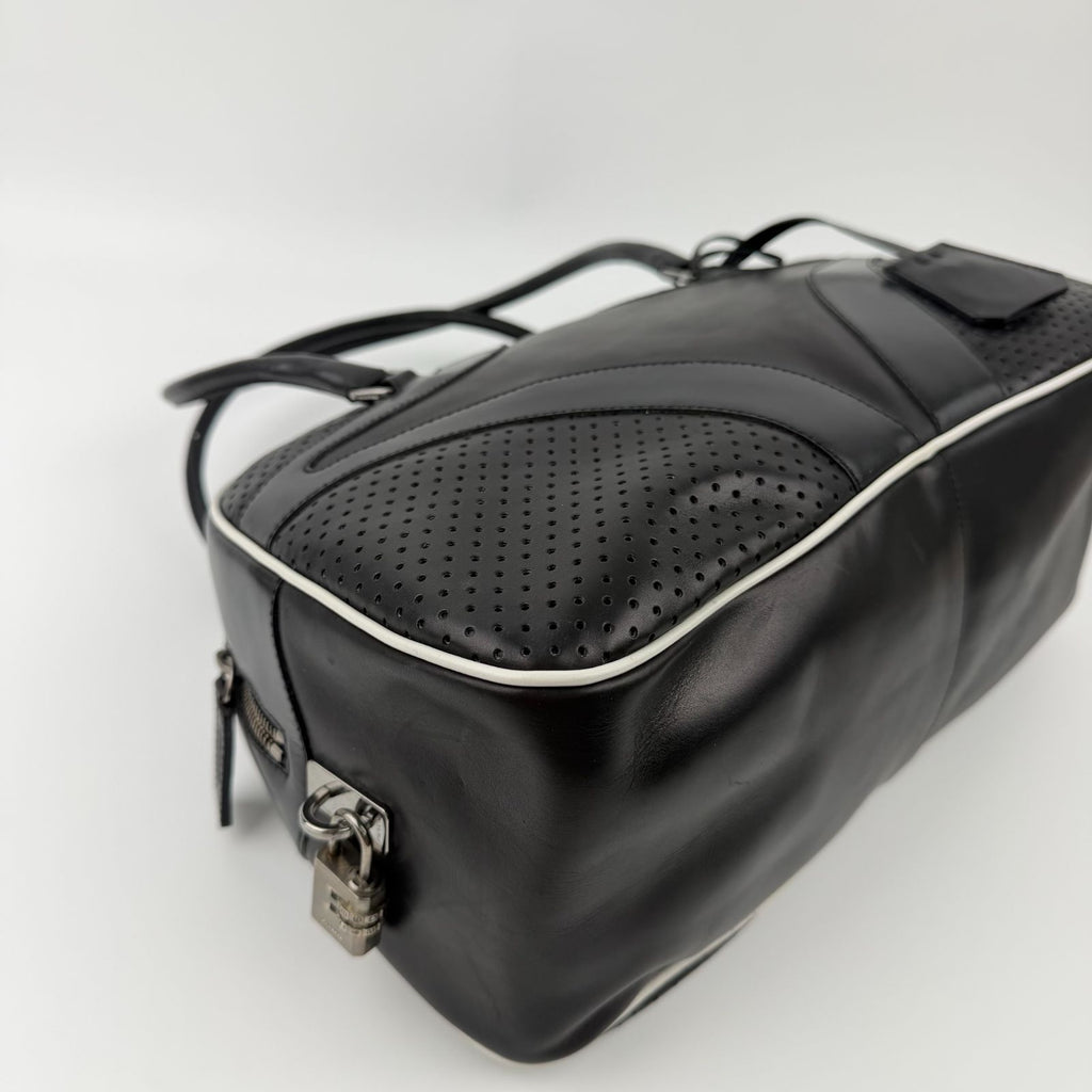 Prada Shoulder Bag Perforated Leather Black Silver Vintage — view 8