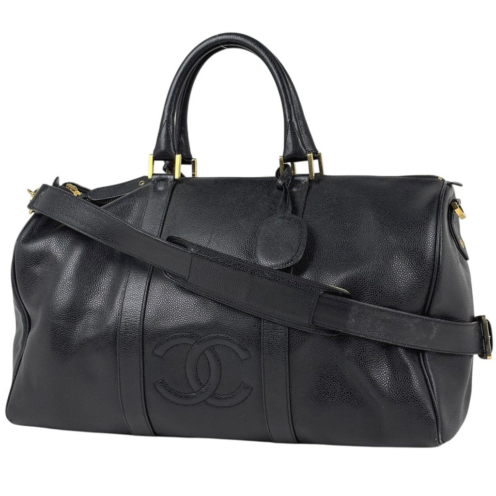 Chanel CC Logo Boston Bag 2-Way Caviar Leather Black