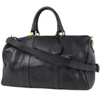 Chanel CC Logo Boston Bag 2-Way Caviar Leather Black