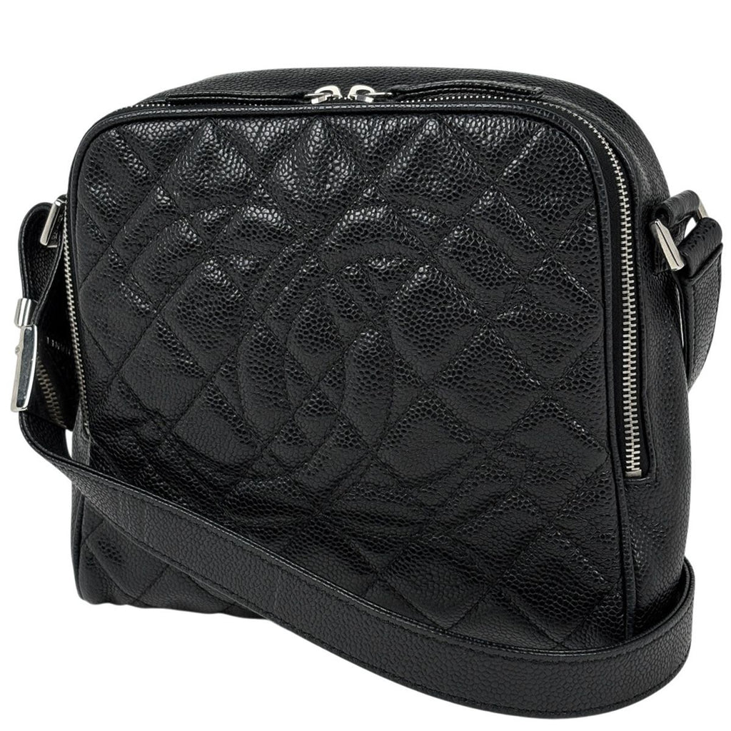 Chanel CC Logo Shoulder Bag Quilted Caviar Leather Black