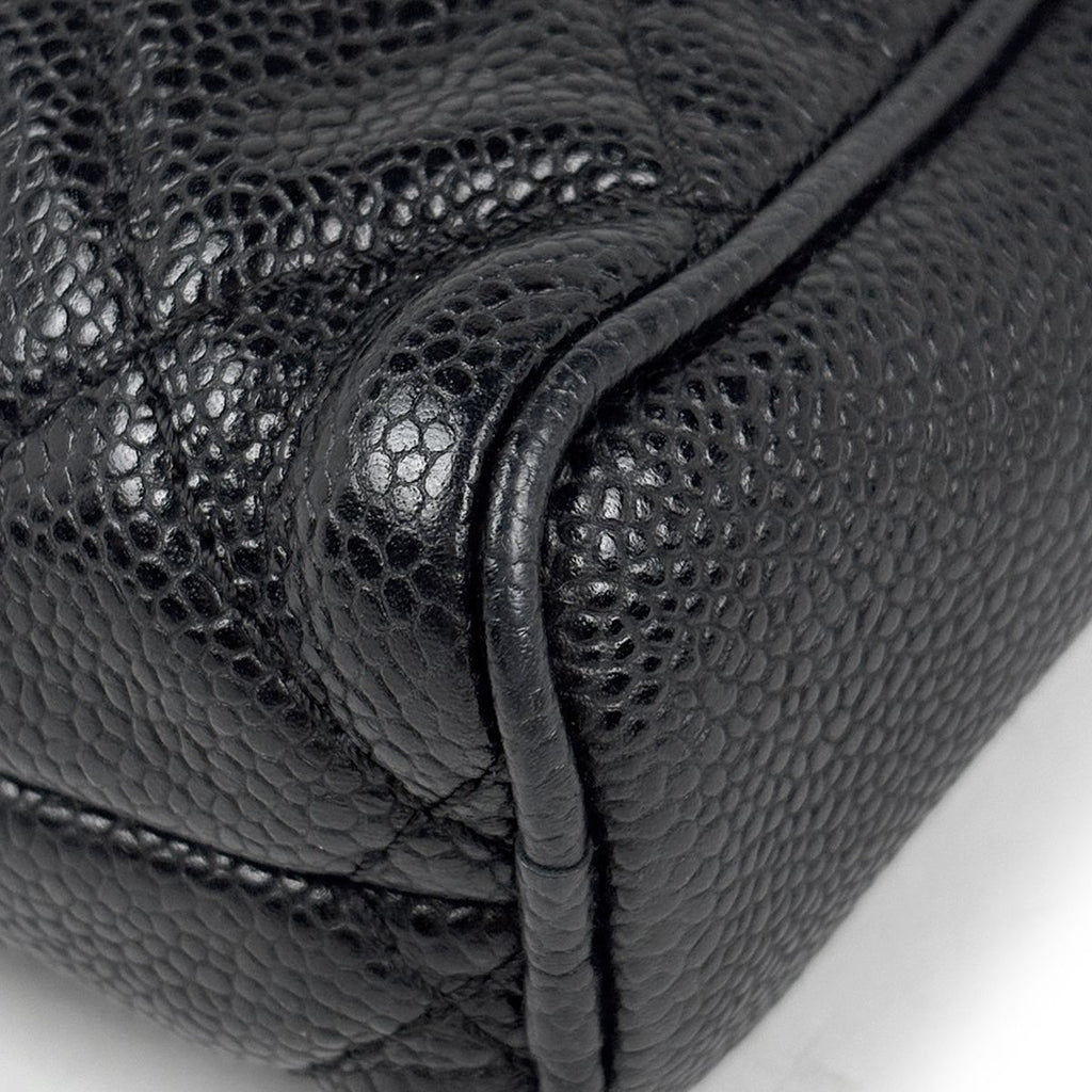 Chanel CC Logo Shoulder Bag Quilted Caviar Leather Black — view 3