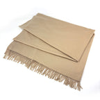 Hermes Logo Shawl Large Fringe Cashmere Beige Scarf — view 2
