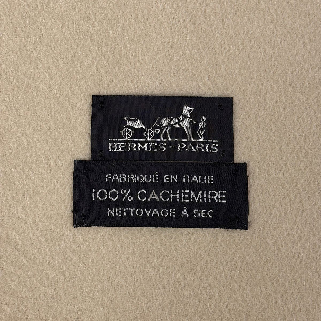 Hermes Logo Shawl Large Fringe Cashmere Beige Scarf — view 8