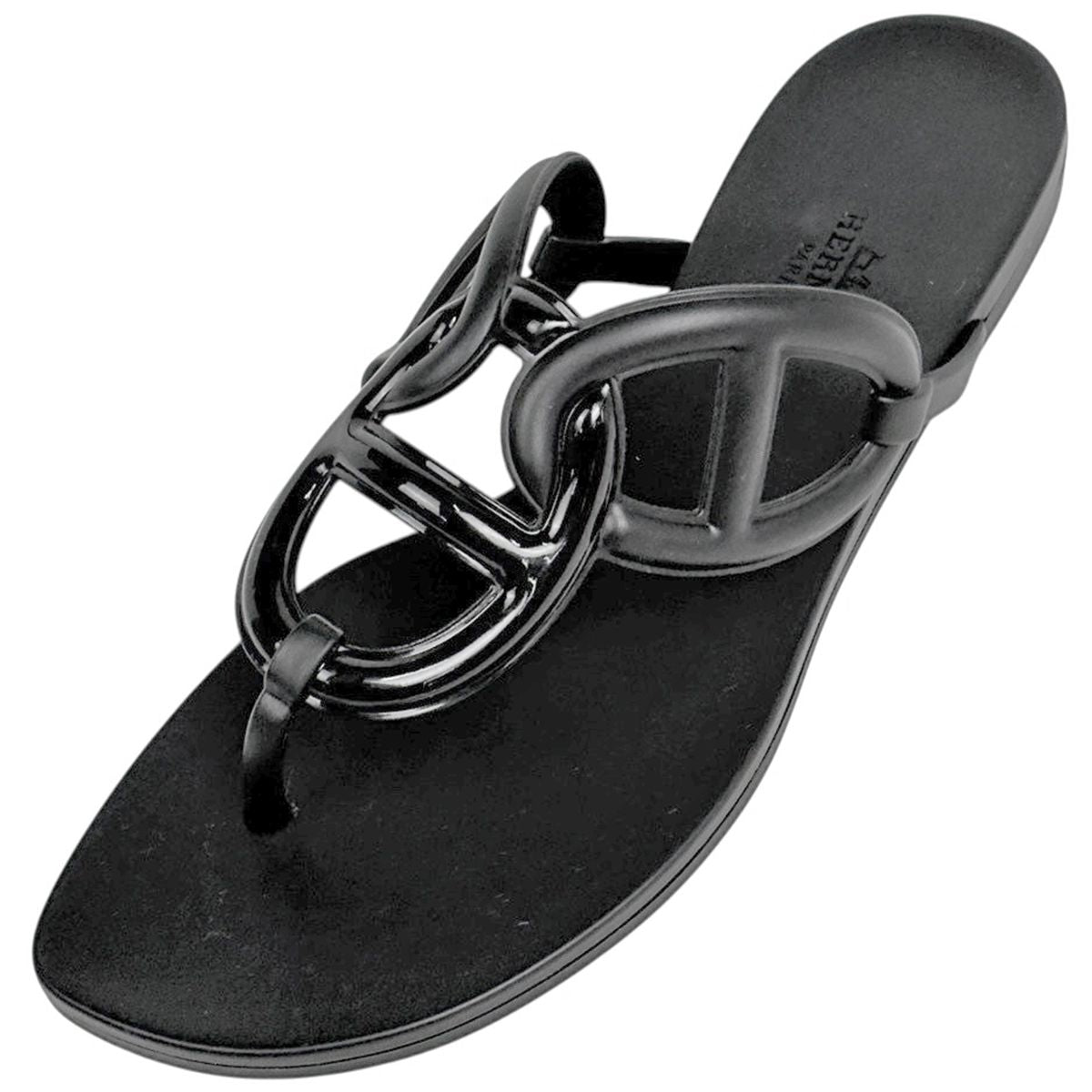 Hermes Egeri Flat Sandals Shoes Ruba Black
