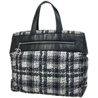 Chanel CC Logo Tote Tweed Print Nylon White Black