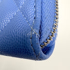 Chanel CC Logo Zip Around Coin Case Card Quilted Caviar Leather Blue — view 3