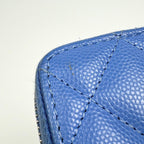 Chanel CC Logo Zip Around Coin Case Card Quilted Caviar Leather Blue — view 7