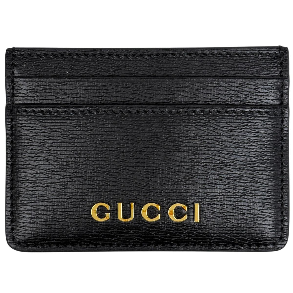Gucci Logo Card Case Script Leather Black