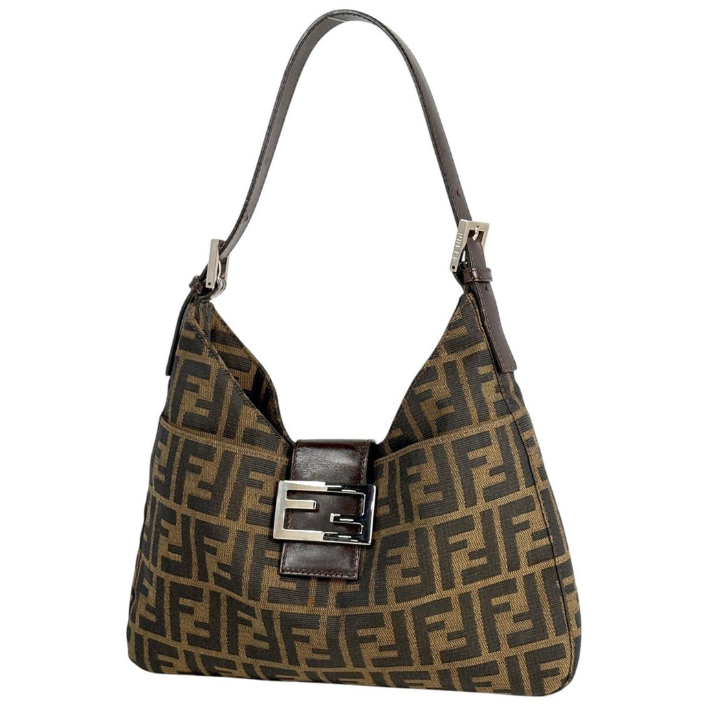 Fendi Zucca Pattern Shoulder Bag Canvas Brown