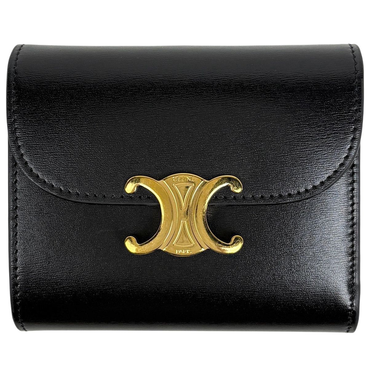Celine Triomphe Trifold Wallet Leather Black