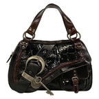 Dior Handbag Gaucho Black Dark Brown Leather