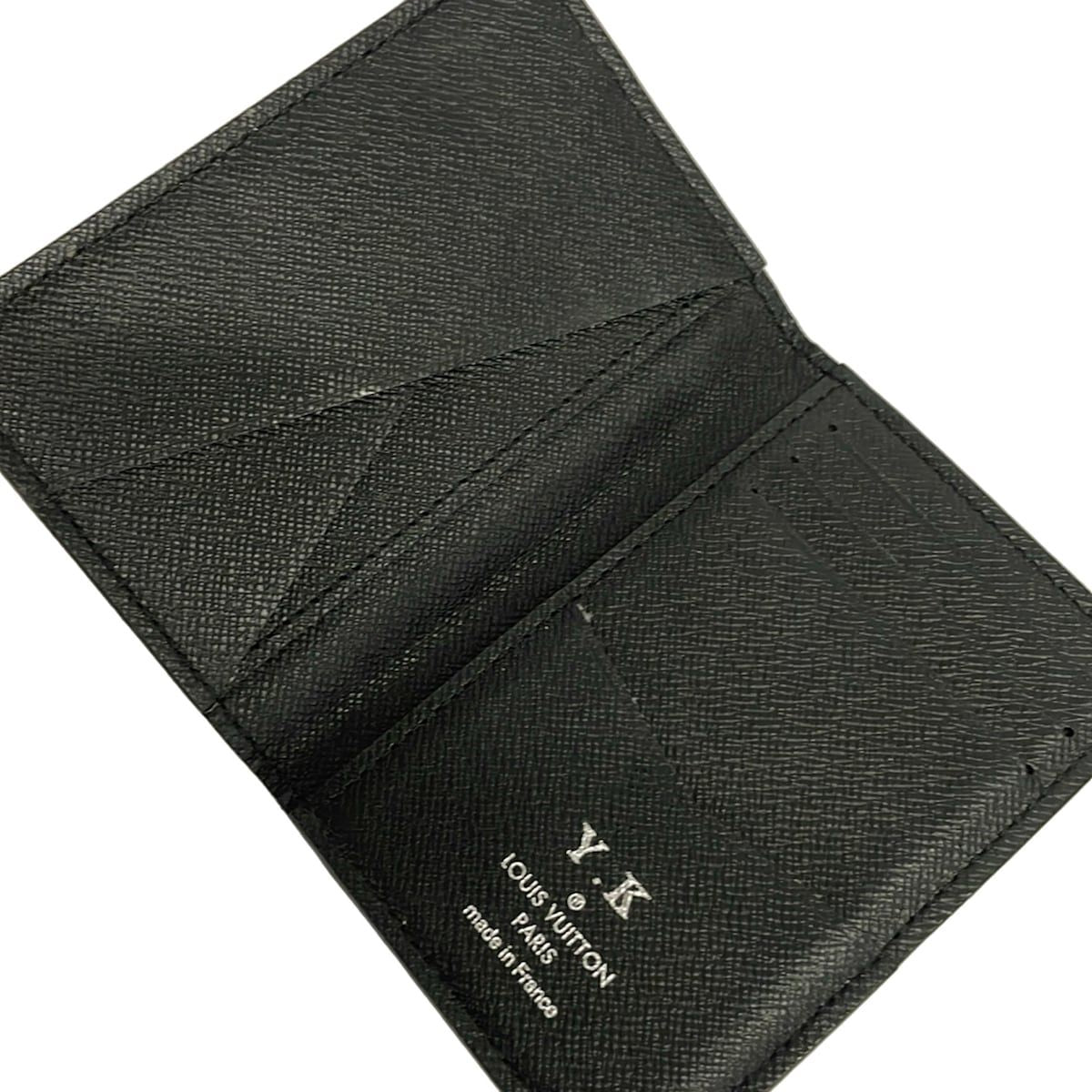 Louis Vuitton Card Case Taiga Organizer de Poche Noir Initial Leather Cowhide — view 3