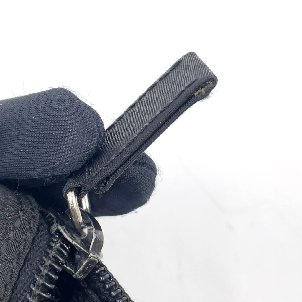Prada Front Belt Leather Nylon Black Shoulder Bag Silver — view 9