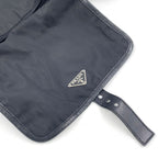 Prada Front Belt Leather Nylon Black Shoulder Bag Silver — view 8