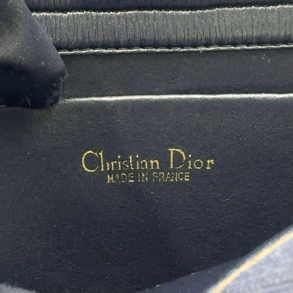 Dior Honeycomb Pattern Leather Canvas Navy Chain Shoulder Bag Gold — view 4