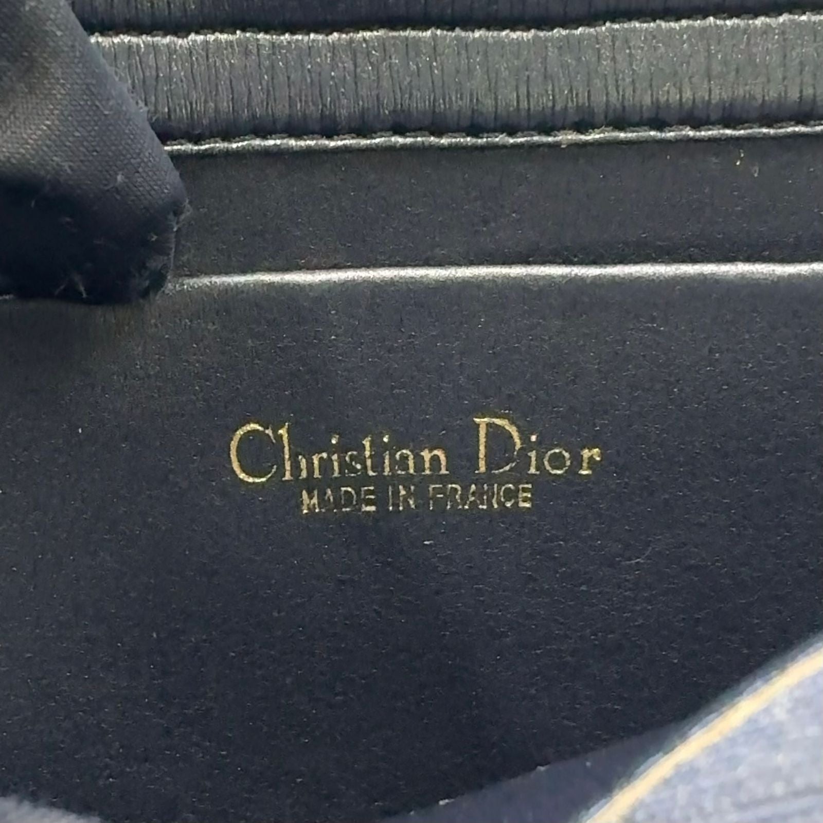 Dior Honeycomb Pattern Leather Canvas Navy Chain Shoulder Bag Gold — view 4