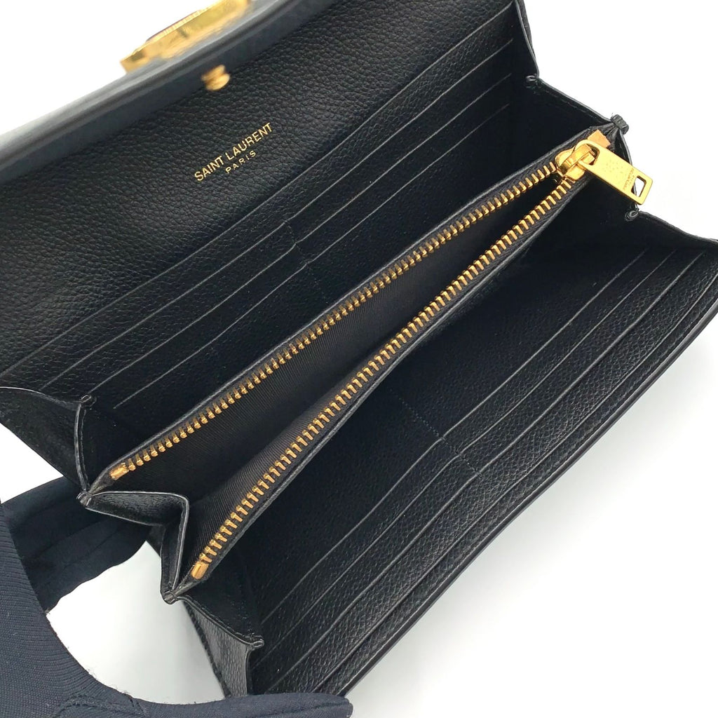Saint Laurent YSL Line Large Flap Leather Black Wallet Gold — view 5
