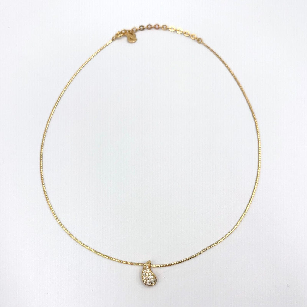 Dior Teardrop Rhinestone Color Stone Clear Gold Necklace — view 3