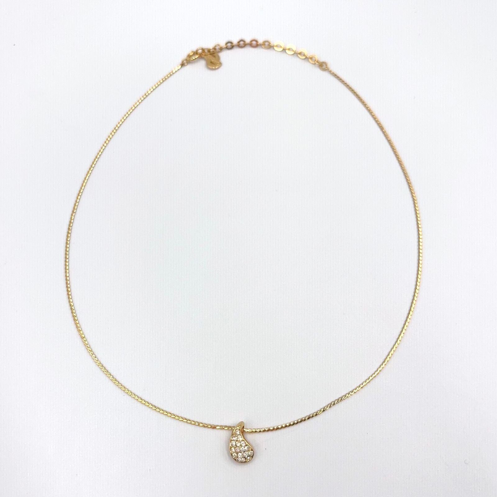 Dior Teardrop Rhinestone Color Stone Clear Gold Necklace — view 3