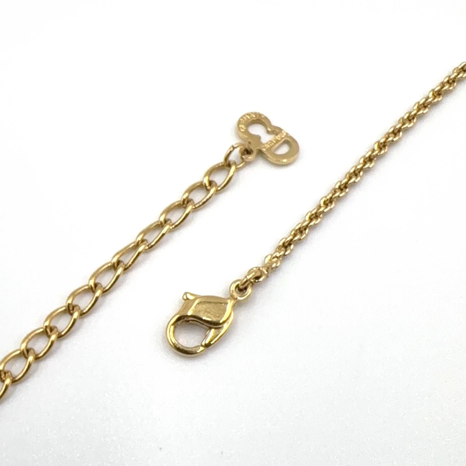 Dior CD Logo Rhinestone Color Stone Clear Gold Necklace — view 8