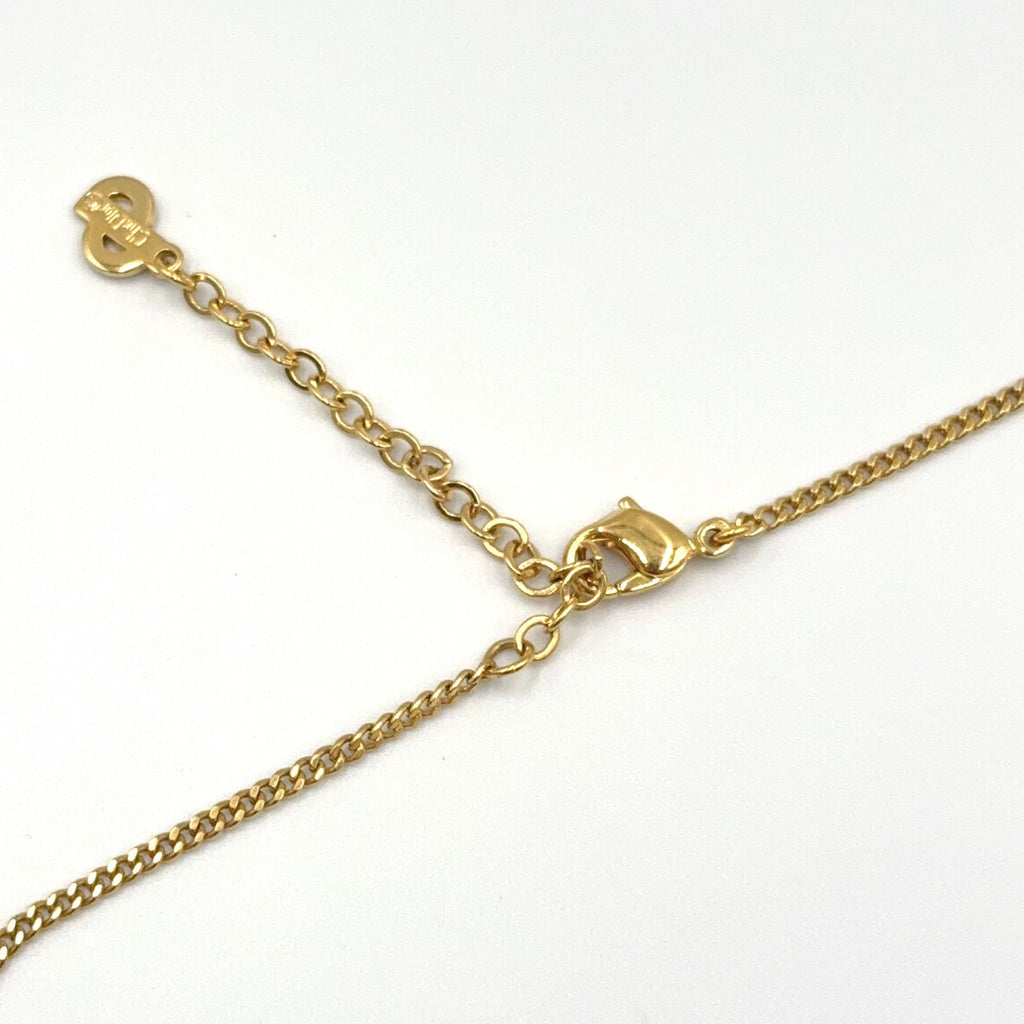 Dior Circle Motif Rhinestone Logo Color Stone Clear Gold Necklace — view 7