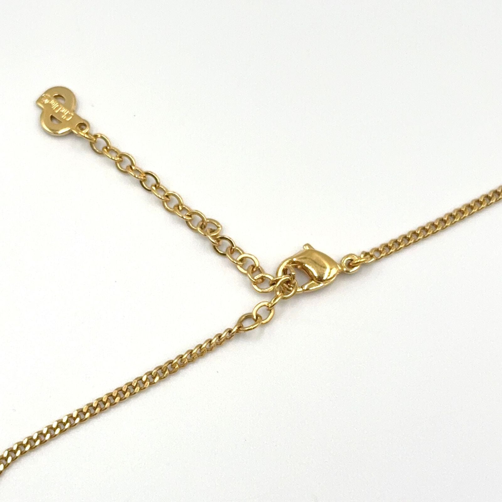 Dior Circle Motif Rhinestone Logo Color Stone Clear Gold Necklace — view 7