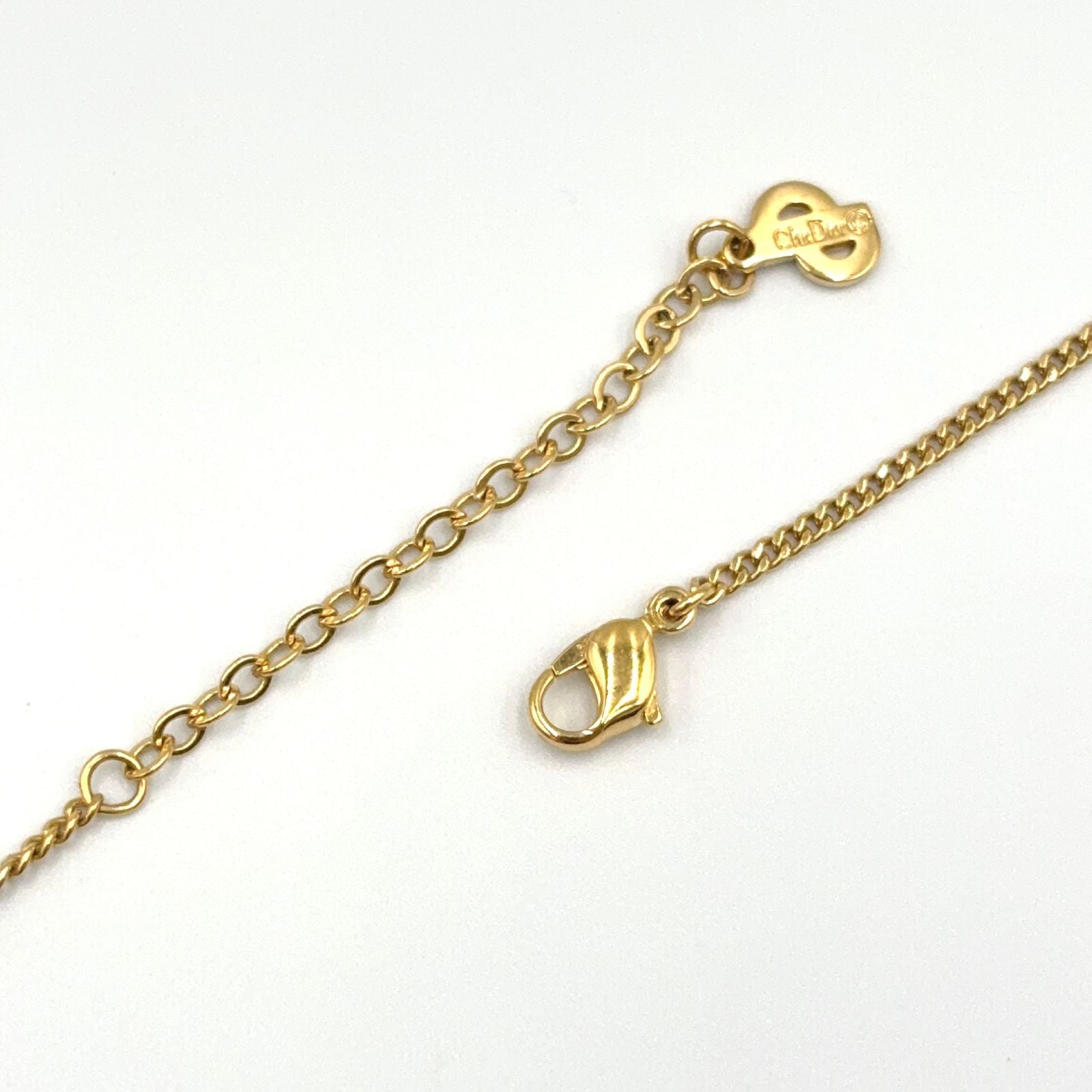 Dior Circle Motif Rhinestone Logo Color Stone Clear Gold Necklace — view 8