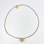 Dior Circle Motif Rhinestone Logo Color Stone Clear Gold Necklace — view 3