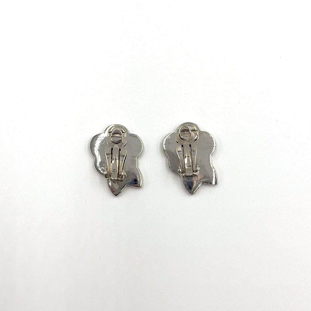 Chanel Camellia CC Logo Metal Silver Black White Earrings — view 3