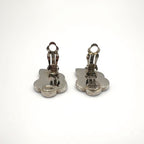 Chanel Camellia CC Logo Metal Silver Black White Earrings — view 6