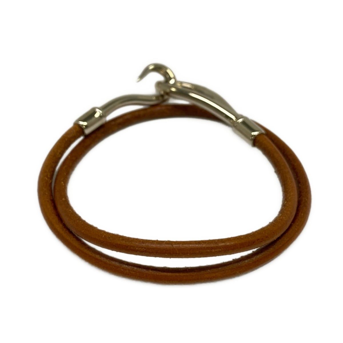 Hermes Bracelet Jumbo Leather Brown Silver Double Strand — view 3