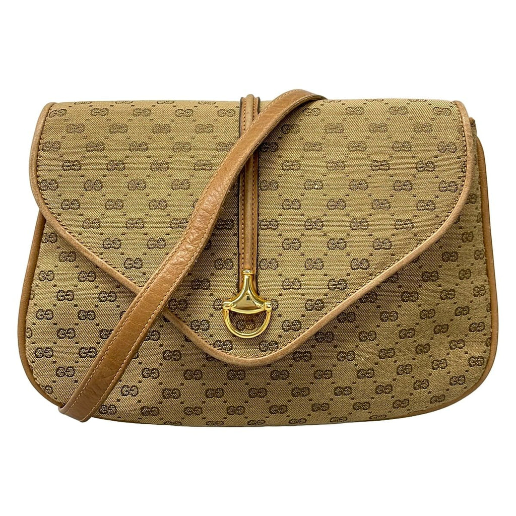 Gucci Shoulder Bag Micro GG Vintage Beige Brown Leather