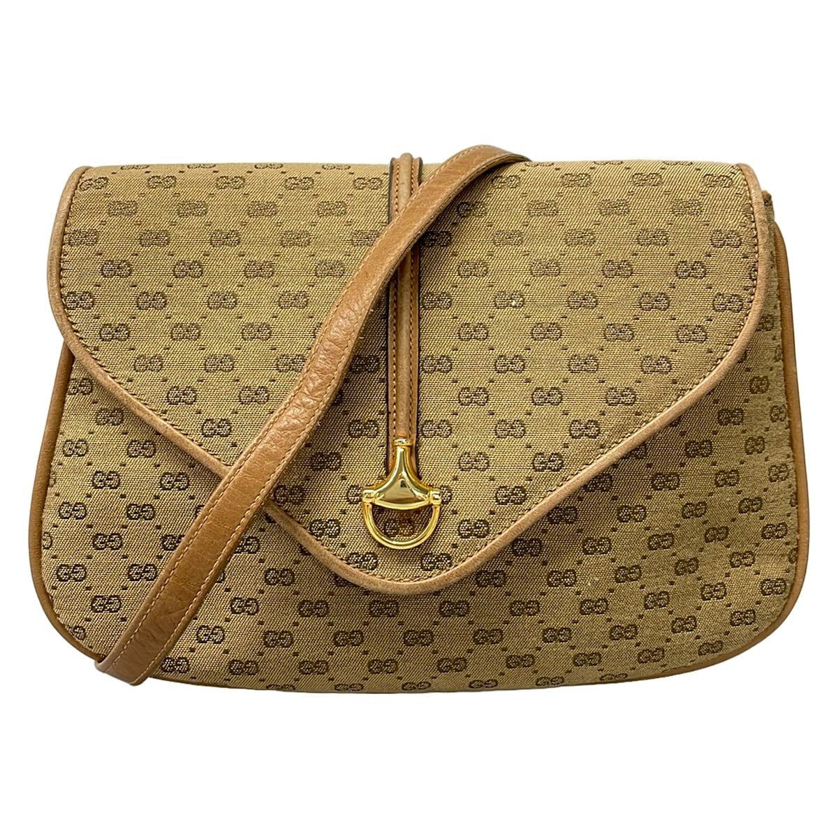 Gucci Shoulder Bag Micro GG Vintage Beige Brown Leather