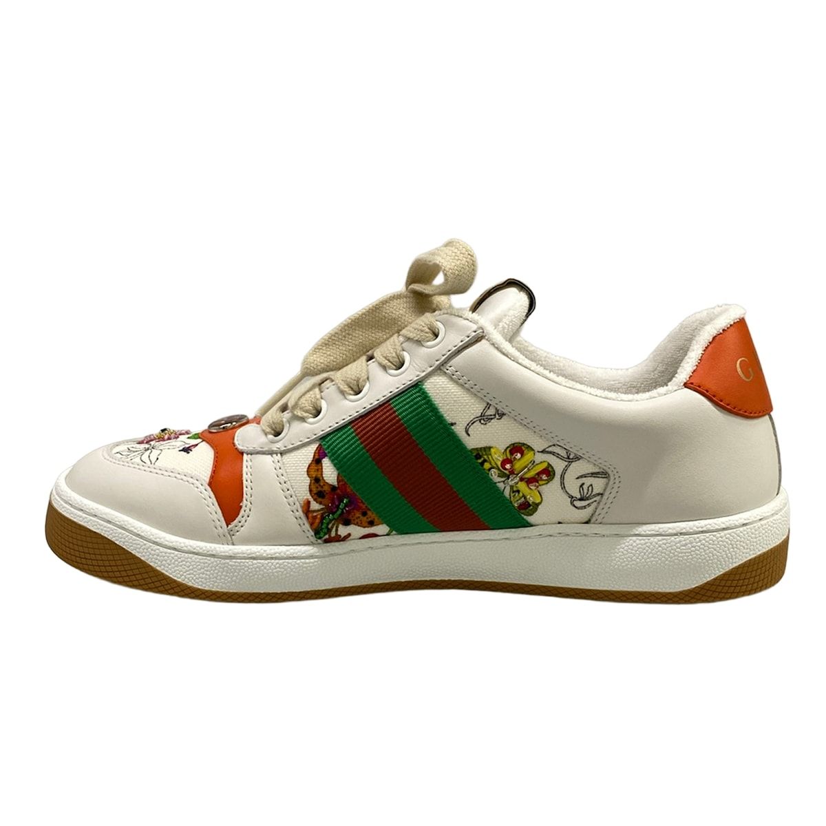 Gucci Sneakers 37.5 Screener White Orange Multi Floral Sequins Beads Leather — view 3