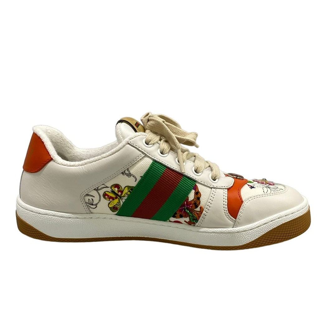 Gucci Sneakers 37.5 Screener White Orange Multi Floral Sequins Beads Leather — view 2