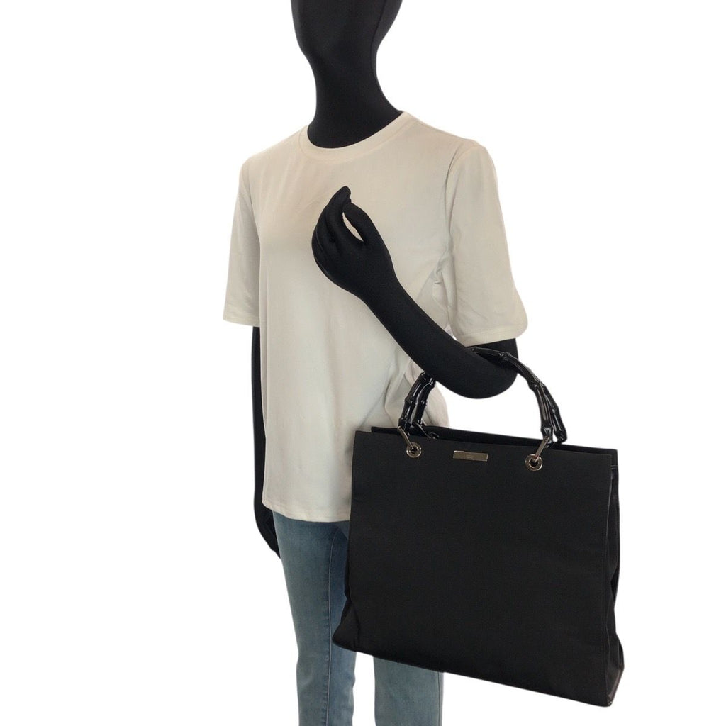 Gucci Bamboo Black Silver Nylon 002 Tote — view 7