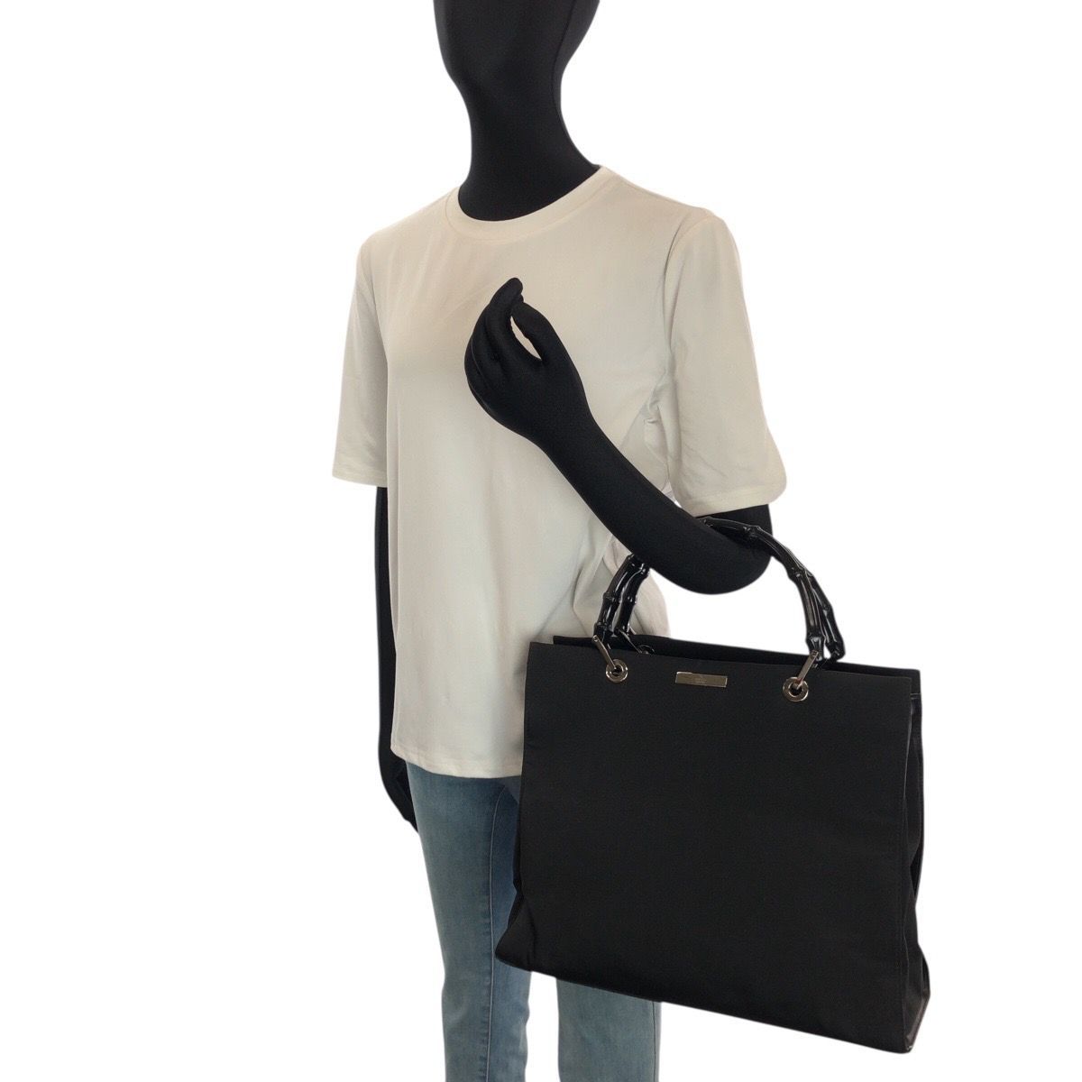 Gucci Bamboo Black Silver Nylon 002 Tote — view 7