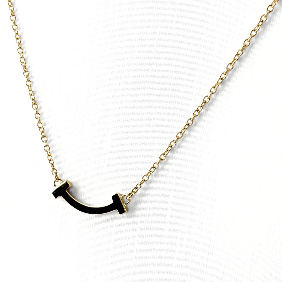 Tiffany & Co T Smile Mini Necklace YG Yellow Gold Pave Diamond — view 2