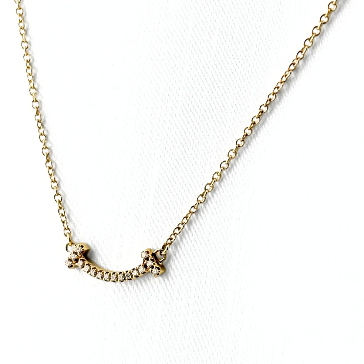 Tiffany & Co T Smile Mini Necklace YG Yellow Gold Pave Diamond